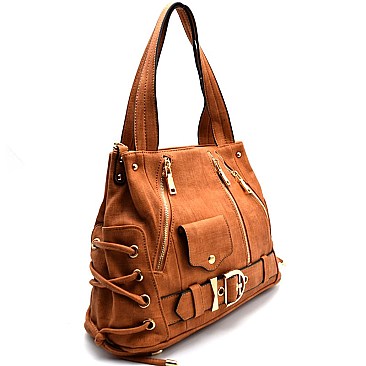 LD084-LP Moto Jacket Design Multi-Pocket 2 Way Tote