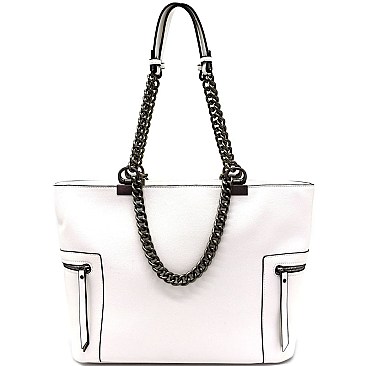 LD096-LP Pewter-Tone Hardware Chain Accent Shopper Tote
