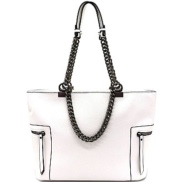 LD096-LP Pewter-Tone Hardware Chain Accent Shopper Tote