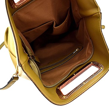 LD107-LP Wooden Handel Accent Fold-Over 2-Way Satchel