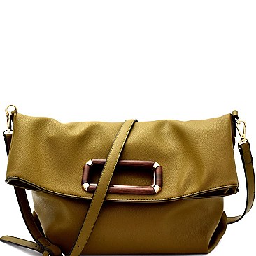 LD107-LP Wooden Handel Accent Fold-Over 2-Way Satchel