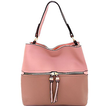 LD113-LP Zipper Pocket Accent Color Block 2-Way Hobo