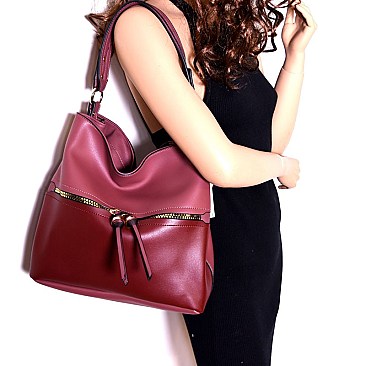 LD113-LP Zipper Pocket Accent Color Block 2-Way Hobo