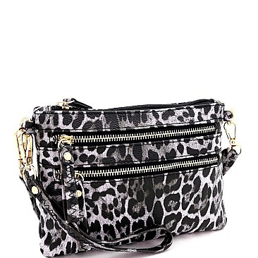 Versatile Leopard Print Multi Pocket Wristlet Cross Body