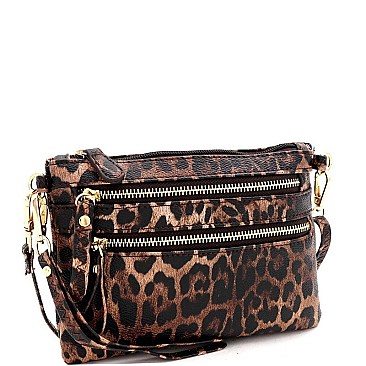 Versatile Leopard Print Multi Pocket Wristlet Cross Body