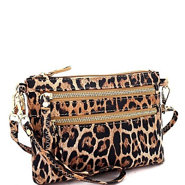 Versatile Leopard Print Multi Pocket Wristlet Cross Body