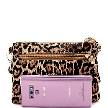 Versatile Leopard Print Multi Pocket Wristlet Cross Body
