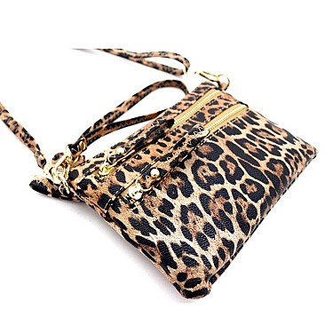 Versatile Leopard Print Multi Pocket Wristlet Cross Body