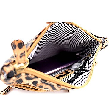 Versatile Leopard Print Multi Pocket Wristlet Cross Body