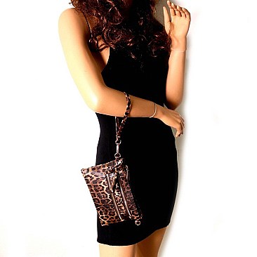 Versatile Leopard Print Multi Pocket Wristlet Cross Body