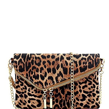 LEOPARD PRINT FLAP CLUTCH SHOULDER