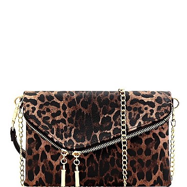 LEOPARD PRINT FLAP CLUTCH SHOULDER