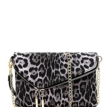 LEOPARD PRINT FLAP CLUTCH SHOULDER