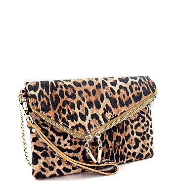 LEOPARD PRINT FLAP CLUTCH SHOULDER