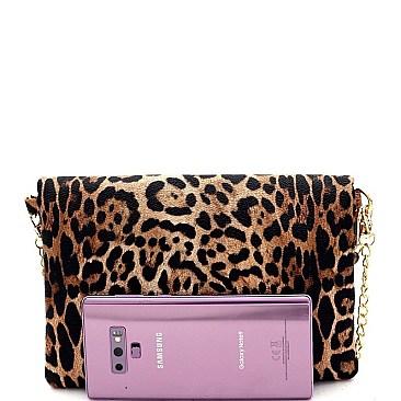 LEOPARD PRINT FLAP CLUTCH SHOULDER