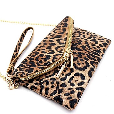 LEOPARD PRINT FLAP CLUTCH SHOULDER