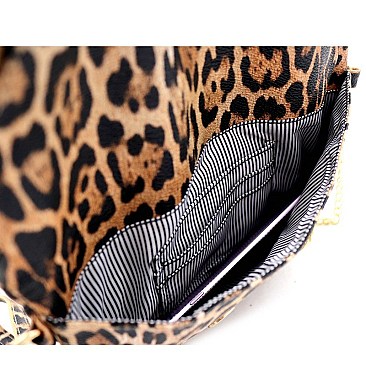 LEOPARD PRINT FLAP CLUTCH SHOULDER