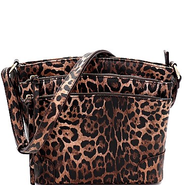 Leopard Print Multi-Compartment Crossbody Messenger