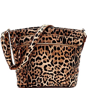 Leopard Print Multi-Compartment Crossbody Messenger