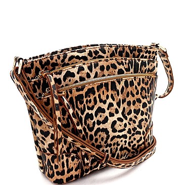 Leopard Print Multi-Compartment Crossbody Messenger