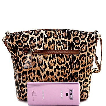 Leopard Print Multi-Compartment Crossbody Messenger