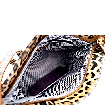 Leopard Print Multi-Compartment Crossbody Messenger