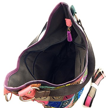 Laser-cut Multi-colored Genuine Leather Hobo