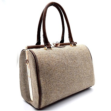 Linen Body Jewel-Top Boston Quality Satchel