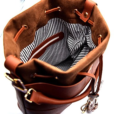 Quality Faux-Leather & Felt-Suede Inner Drawstring Hobo