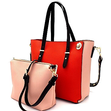 LF123-LP Two-Faced Color Block Tassel Accent 2 in 1 Tote