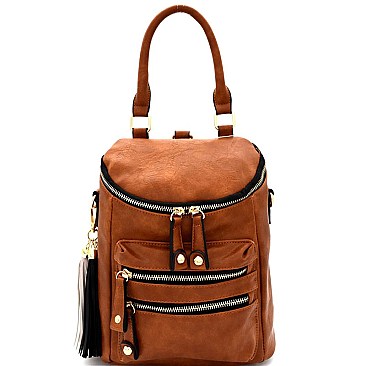 LF132-LP Tassel Accent Multi-Pocket Convertible Fashion Backpack