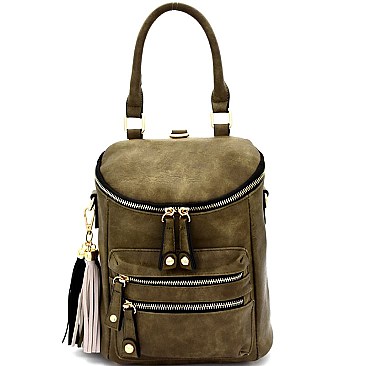 LF132-LP Tassel Accent Multi-Pocket Convertible Fashion Backpack