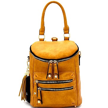 LF132-LP Tassel Accent Multi-Pocket Convertible Fashion Backpack