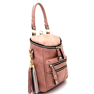 LF132-LP Tassel Accent Multi-Pocket Convertible Fashion Backpack