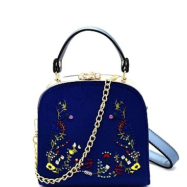 LF138-LP Flower Embroidered Velvet Frame Small Satchel