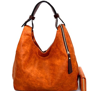 [S]LF1421W-LP Zipper Accent 3 in 1 Hobo Wallet SET