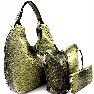 Ostrich Embossed Zipper Accent 3 in 1 Hobo Wallet MH-LF142O