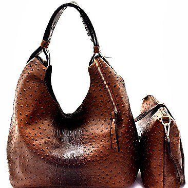 Ostrich Embossed Zipper Accent 3 in 1 Hobo Wallet MH-LF142O