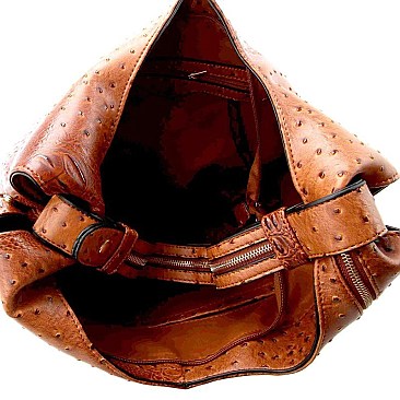 Ostrich Embossed Zipper Accent 3 in 1 Hobo Wallet MH-LF142O