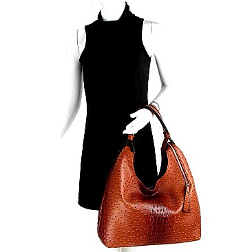 Ostrich Embossed Zipper Accent 3 in 1 Hobo Wallet MH-LF142O