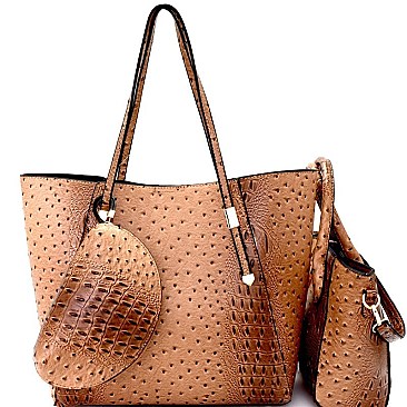 LF147-LP Ostrich Embossed Turn-Lock Satchel 3 in 1 Tote Value SET