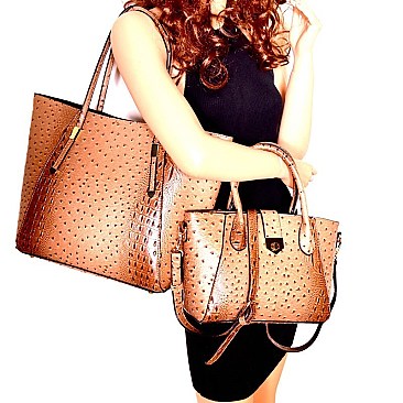 LF147-LP Ostrich Embossed Turn-Lock Satchel 3 in 1 Tote Value SET