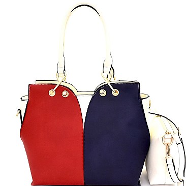 LF153-LP Color Block 2 in 1 Tote Crossbody SET