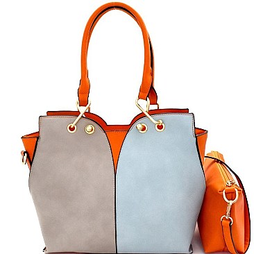 LF153-LP Color Block 2 in 1 Tote Crossbody SET