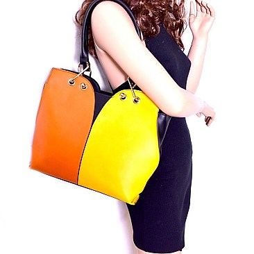 LF153-LP Color Block 2 in 1 Tote Crossbody SET