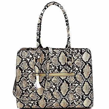 STRIPED SNAKE PRINT STRUCTURED TOTE WALLET SET