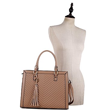 Posh Tassel Accent Chevron Quilted 2-Way Structured Satchel MH-LF4218
