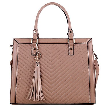 Posh Tassel Accent Chevron Quilted 2-Way Structured Satchel MH-LF4218
