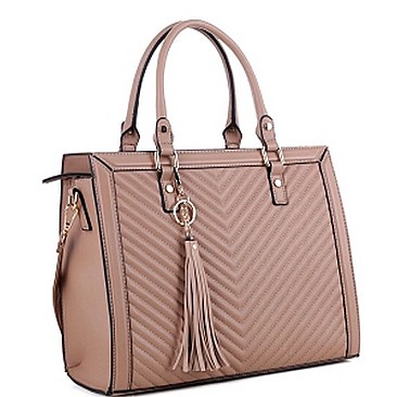 Posh Tassel Accent Chevron Quilted 2-Way Structured Satchel MH-LF4218
