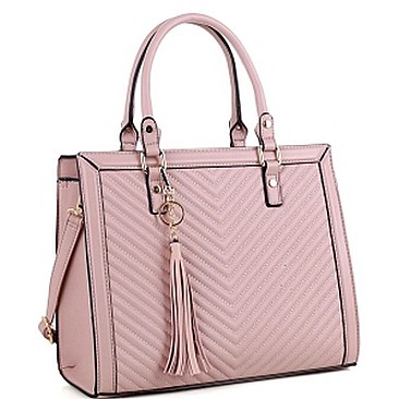 Posh Tassel Accent Chevron Quilted 2-Way Structured Satchel MH-LF4218